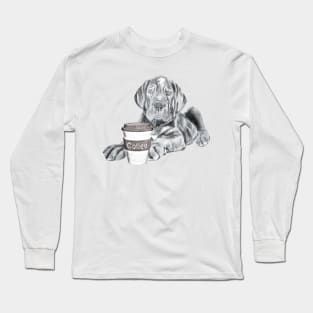 Great Dane With Coffee Cup Long Sleeve T-Shirt